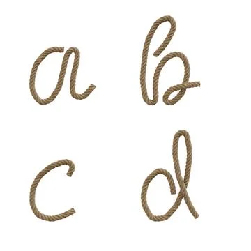 Hemp rope lower case letters alphabet - letters a-d Stock Illustration