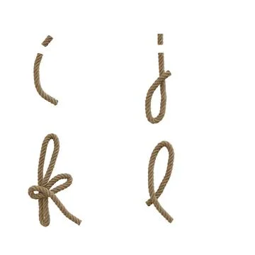 Hemp rope lower case letters alphabet - letters i-l Stock Illustration