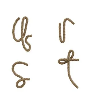 Hemp rope lower case letters alphabet - letters q-t Stock Illustration