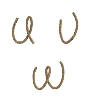 Hemp rope lower case letters alphabet - letters u-w Stock Illustration