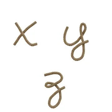 Hemp rope lower case letters alphabet - letters x-z Stock Illustration