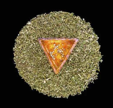 Hemp seeds in a triangular ceramic piece Stock Photos