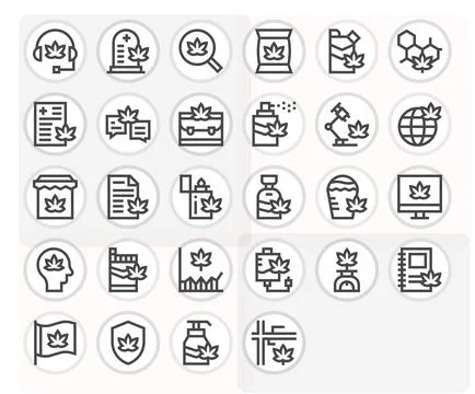 Hemp Vector Icon Library with 28 Bold Line 128x128 Grid Fitted Designs Stock Illustration