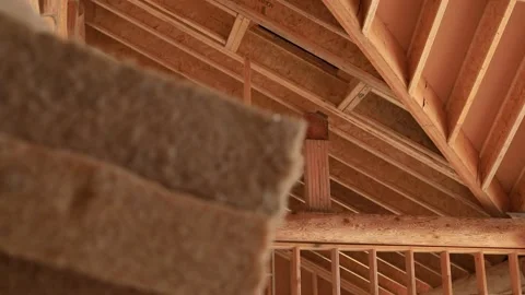 Hemp wool used as insulation in new eco building Vídeo Stock 143417048