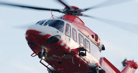 HEMS Helicopter Ambulance moving forward to take-off position. Stock Footage 87638841