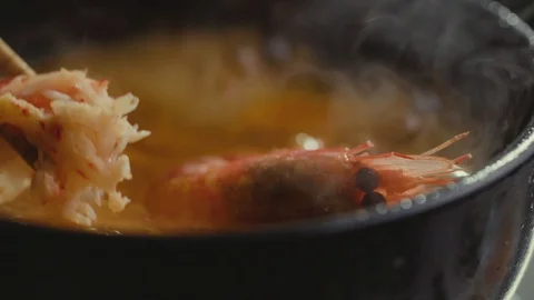 Hemultan, Korean spicy seafood soup Stock Footage