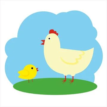 Hen and chick in flat style. Stock Illustration