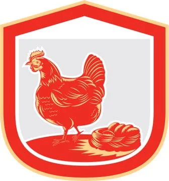 Hen chicken nest egg shield retro Stock-Illustration