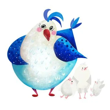 Hen with chicks colored isolated Stock Illustration