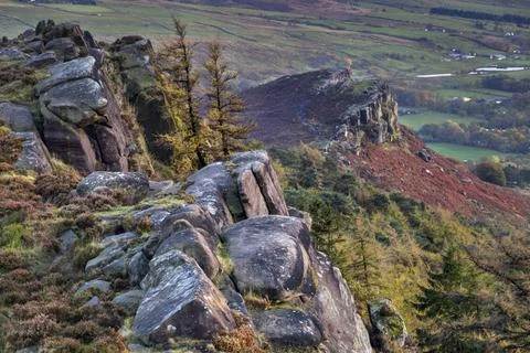 Hen Cloud from The Roaches rock formation in autumn, near Leek, Peak Distr... Stock Photos