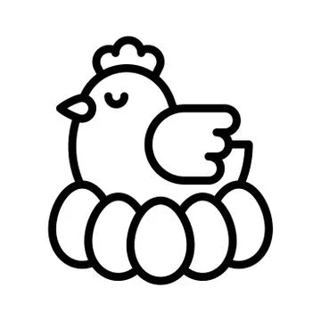 Hen with egg vector, Easter line icon editable stroke Stock Illustration