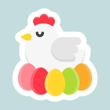Hen with egg vector icon, Easter and spring flat sticker イラスト素材