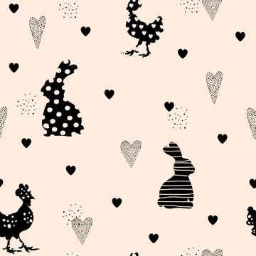 Hen, Hare and Rabbit seamless pattern. Illustrazione stock