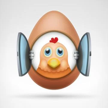 Hen head in egg with open glass window frame Stock Illustration