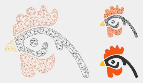 Hen Head Vector Mesh Carcass Model and Triangle Mosaic Icon Stock Illustration