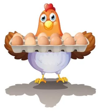 A hen holding a tray of eggs Ilustración de archivo