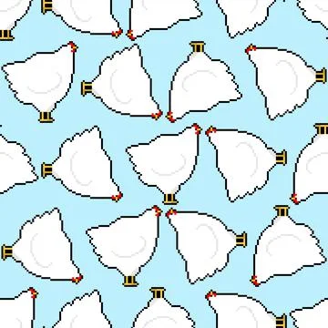 Hen pixel art pattern seamless. Chicken pixelated background. Farm bird 8 bit Illustrazione stock