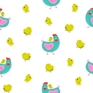 Hen rooster and chick. Seamless pattern. Illustrazione stock