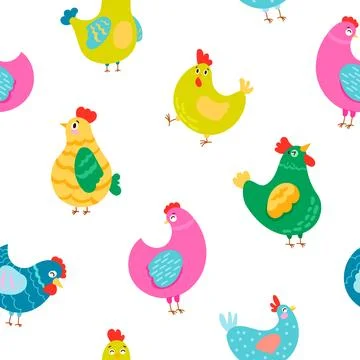 Hen rooster and chick. Seamless pattern. Illustrazione stock