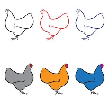 Hen set in different colors vector illustration Stock Illustration