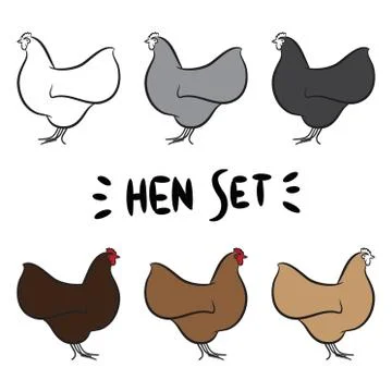 Hen set in different colors vector illustration Stock Illustration
