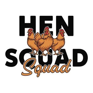 Hen squad logo with three cartoon chickens and bold text tshirt design Stock Illustration