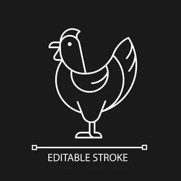 Hen white linear icon for dark theme Stock Illustration
