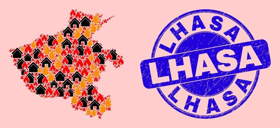 Henan Province Map Composition of Fire and Buildings and Distress Lhasa Seal Ilustración de archivo