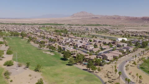 Henderson Nevada Golf Course Pullback Aerial With Desert Mountains Stock Footage 336497361