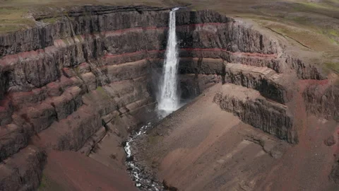 Hengifoss, third highest waterfall in Iceland, 4K Stock Footage