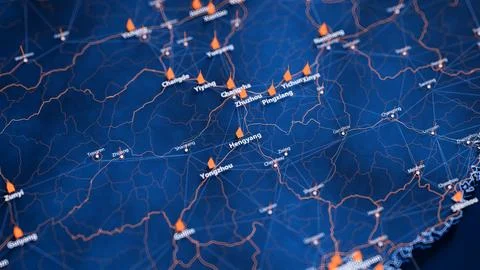 Hengyang map big data visualization. Futuristic map infographic of city in China Stock Illustration