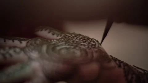 Henna Cone Tip Drawing Pattern on Hand, Macro Stock Footage 347178080