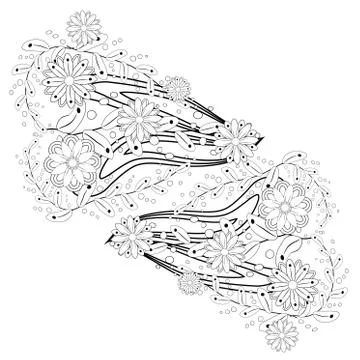 Henna tattoo doodle elements on white background. Abstract floral elements in Stock Illustration