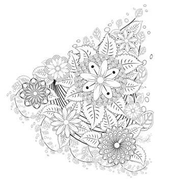 Henna tattoo doodle elements on white background. Abstract floral elements in Stock Illustration