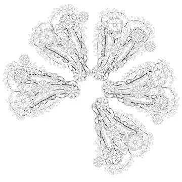 Henna tattoo doodle elements on white background. Abstract floral elements in Stock Illustration