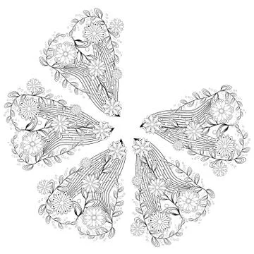 Henna tattoo doodle elements on white background. Abstract floral elements in Stock Illustration