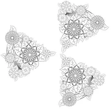 Henna tattoo doodle elements on white background. Abstract floral elements in Stock Illustration