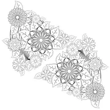 Henna tattoo doodle elements on white background. Abstract floral elements in Stock Illustration