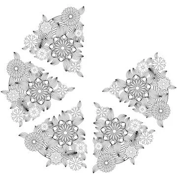 Henna tattoo doodle elements on white background. Abstract floral elements in Stock Illustration