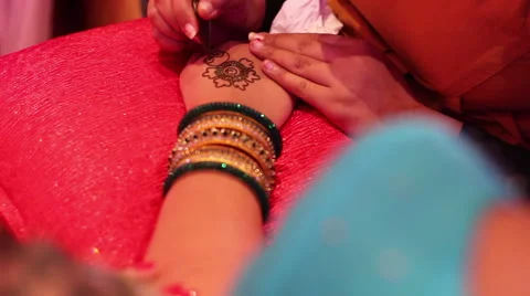 Henna Tattoos in Progress Stock Footage 48595013