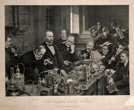 Henri Sainte-Claire Deville demonstrating an experiment in the inorganic ch.. 스톡 일러스트