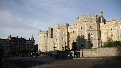The Henry VIII gateway in the Lower Ward, Windsor Castle, England Stock Footage 70521180