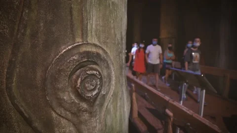 The Hen's Eye Column, Basilica Cistern, Istanbul, Turkey Stock Footage 139000621