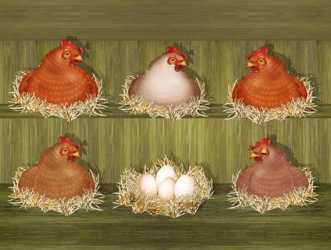 Hens in the henhouse Stock Illustration