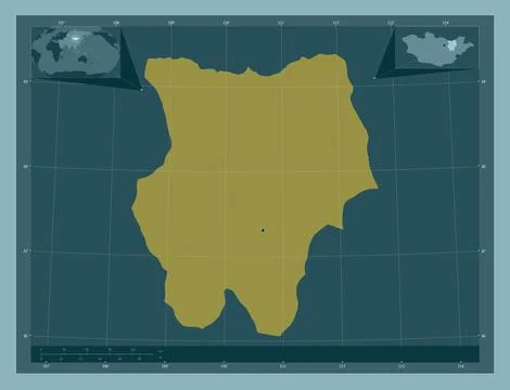 Hentiy, Mongolia. Solid color shape. Locations of major cities of the region Illustrazione stock