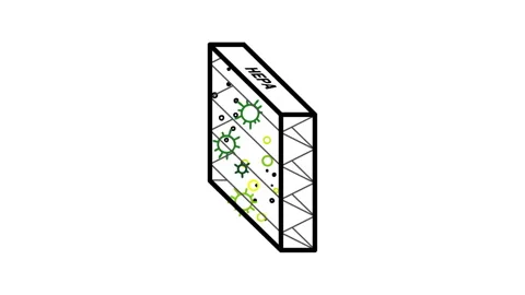 HEPA filters remove particles that are 3 micrometres in diameter Motion Graphic Stock Footage 137531193