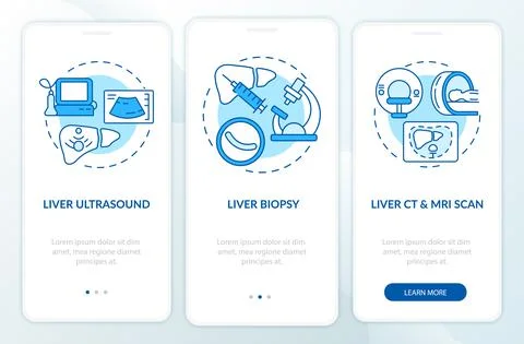 Hepatic diagnostics onboarding mobile app page screen with concepts Stock Illustration