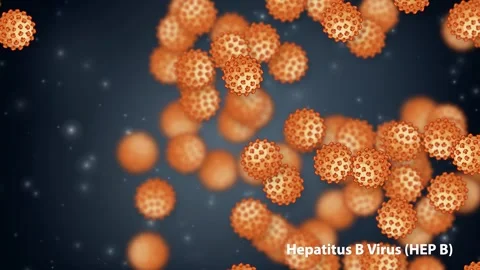 Hepatitis B Virus Microscopic Animation with Floating Orange Pathogens Stock Footage 340195236