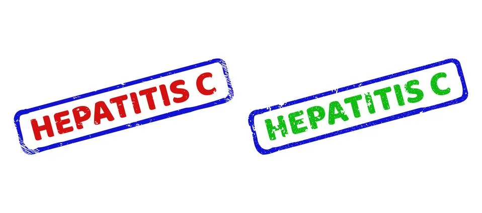 HEPATITIS C Bicolor Rough Rectangle Seals with Distress Textures Stock Illustration