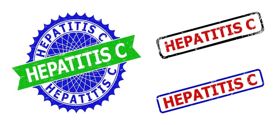 HEPATITIS C Rosette and Rectangle Bicolor Stamp Seals with Rubber Textures Stock Illustration